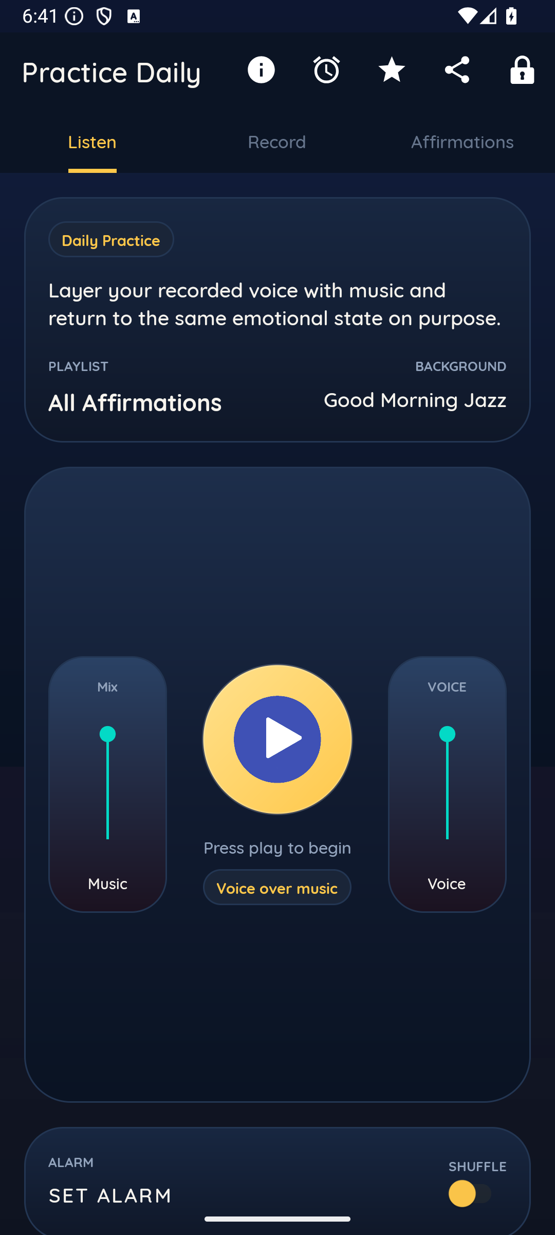 Creation listen screen showing playlist and playback controls